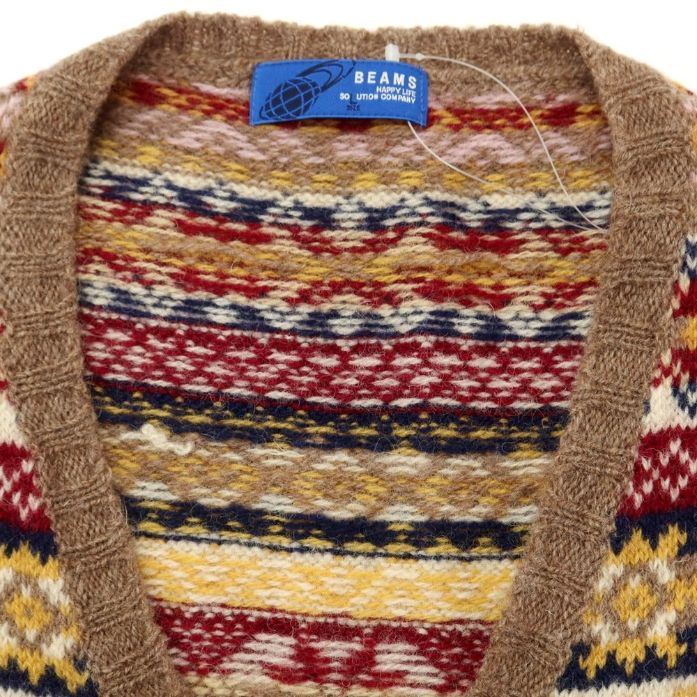 [Used] BEAMS Fair Isle pattern mid-gauge wool knit vest brown beige x yellow [L] [Condition rank C] [Men&