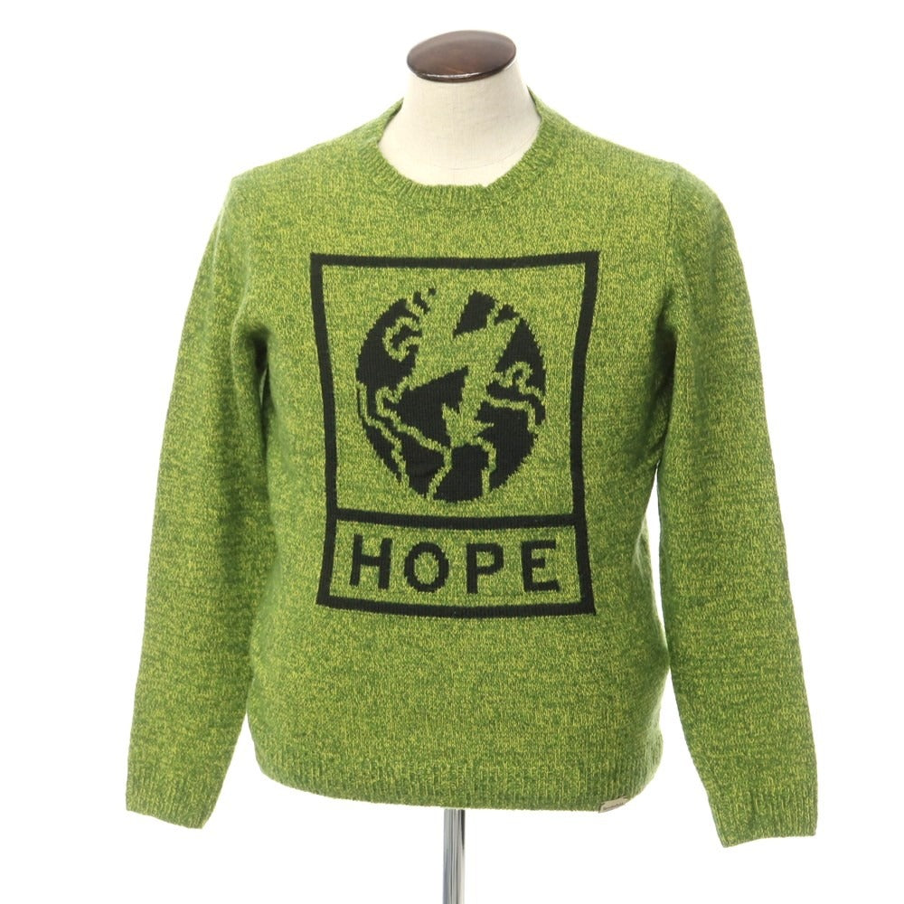 [Used] Brooksfield mid-gauge wool crew neck knit, green x lime [50] [Condition: C] [Men&