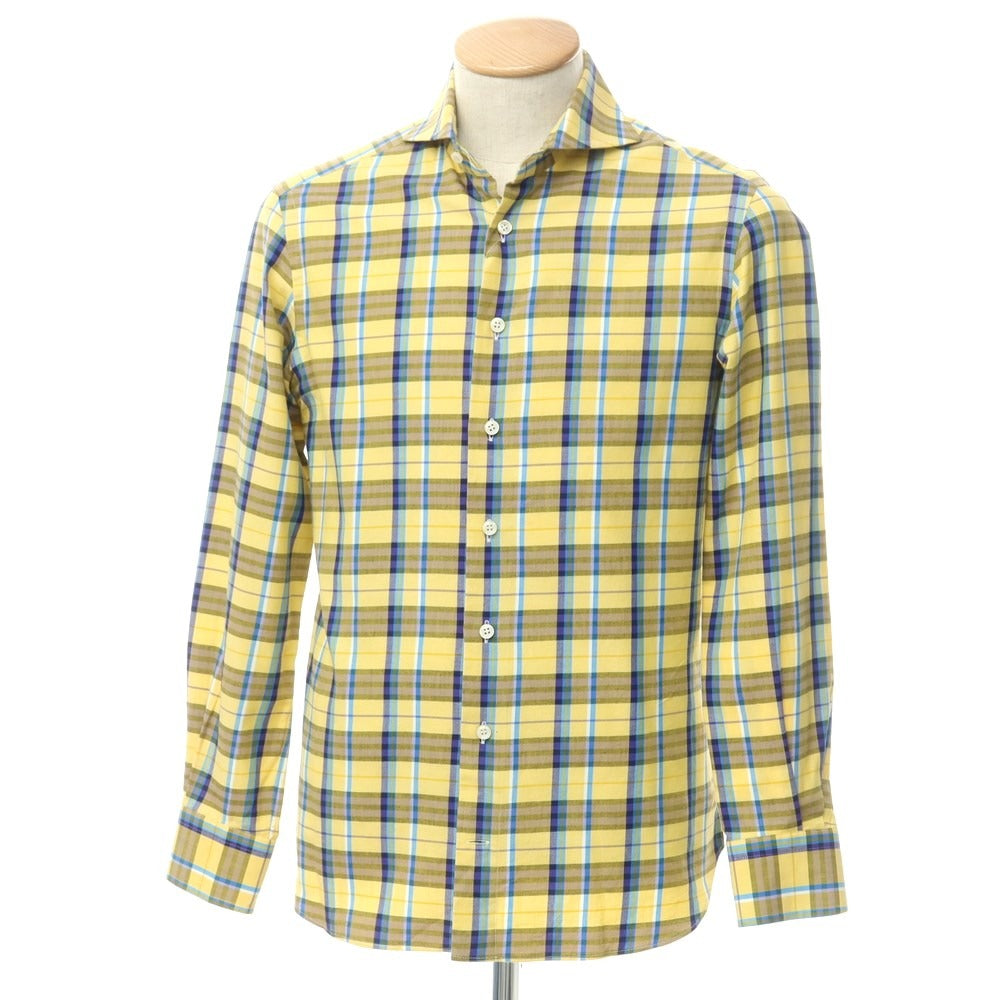 [Used] CATARISANO Cotton Check Horizontal Collar Casual Shirt Yellow x Navy [S] [Condition Rank B] [Men&