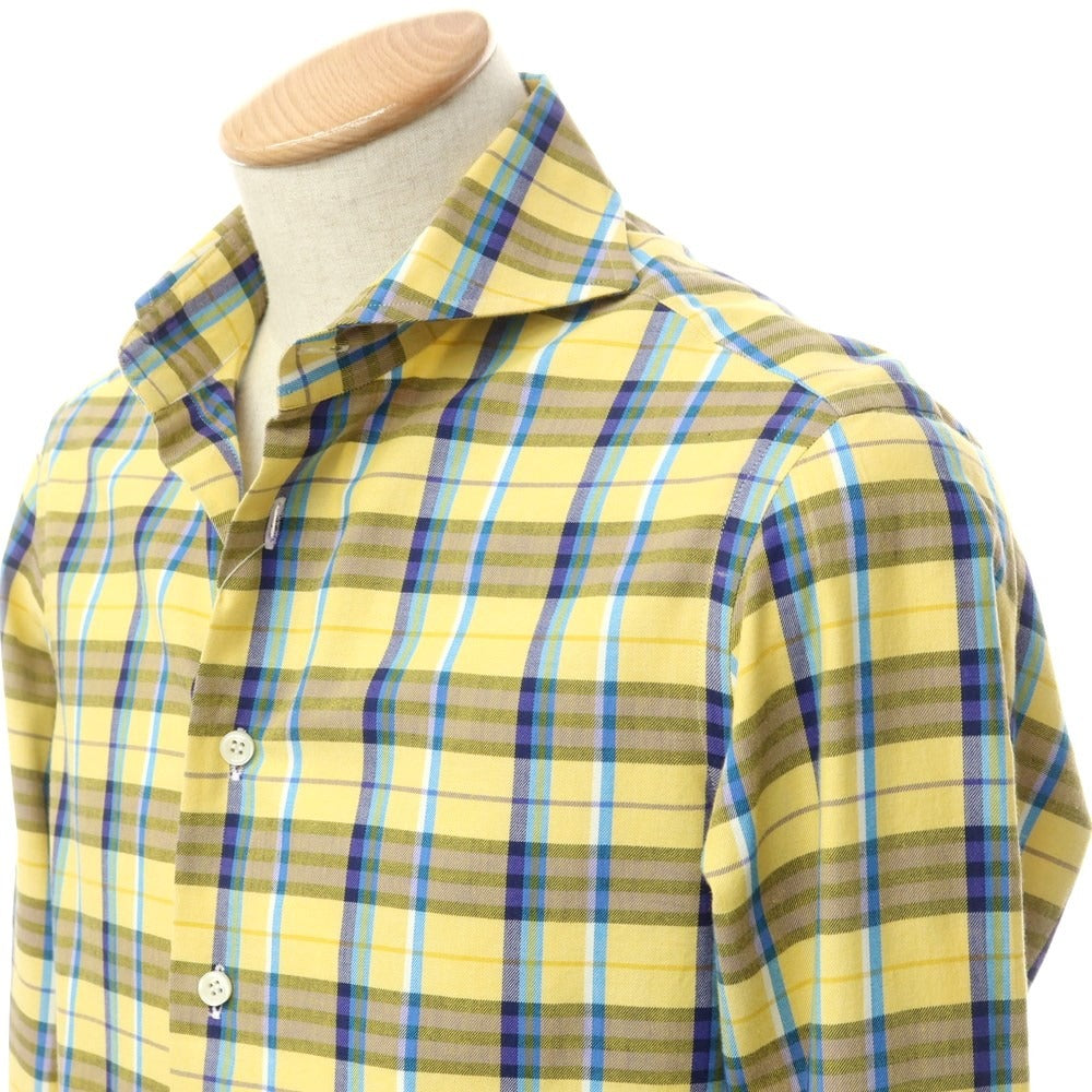 [Used] CATARISANO Cotton Check Horizontal Collar Casual Shirt Yellow x Navy [S] [Condition Rank B] [Men&