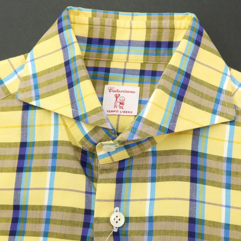 [Used] CATARISANO Cotton Check Horizontal Collar Casual Shirt Yellow x Navy [S] [Condition Rank B] [Men&