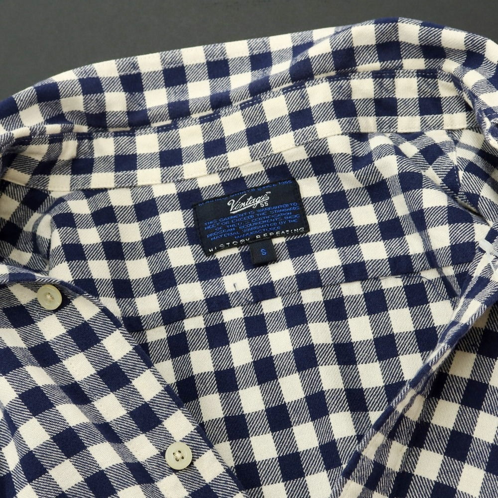 [Used] VINTAGE55 Cotton Check Hidden Button-Down Casual Shirt Navy x White [S] [Condition Rank B] [Men&