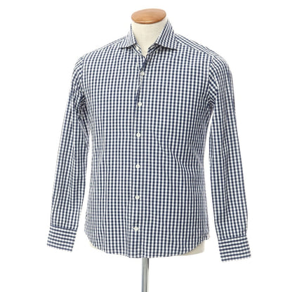 [Used] GALLIPOLI camiceria Cotton Check Horizontal Collar Casual Shirt Navy x White [46] [Condition Rank C] [Men&