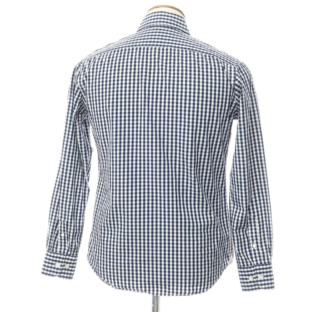 [Used] GALLIPOLI camiceria Cotton Check Horizontal Collar Casual Shirt Navy x White [46] [Condition Rank C] [Men&