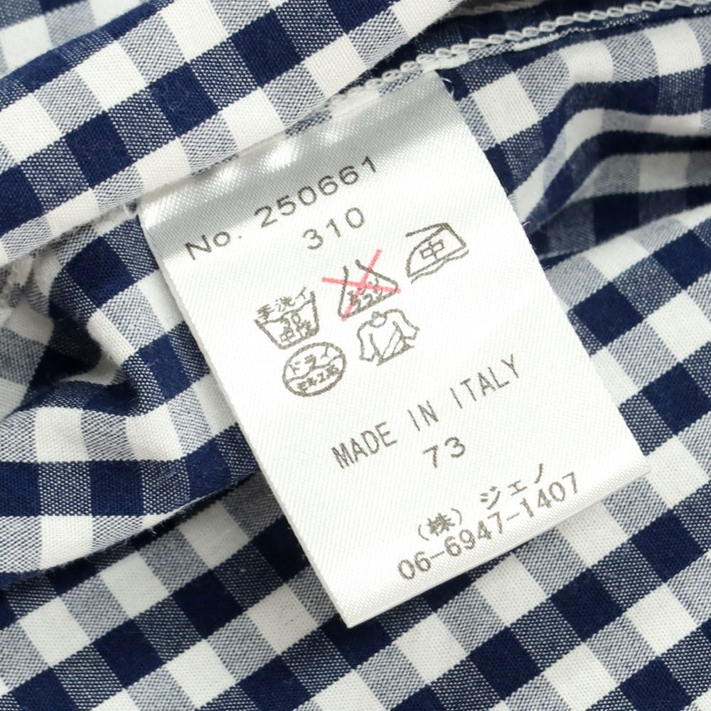 [Used] GALLIPOLI camiceria Cotton Check Horizontal Collar Casual Shirt Navy x White [46] [Condition Rank C] [Men&