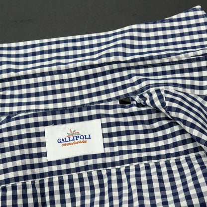 [Used] GALLIPOLI camiceria Cotton Check Horizontal Collar Casual Shirt Navy x White [46] [Condition Rank C] [Men&