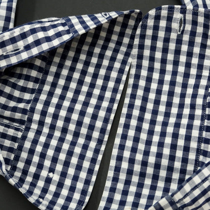 [Used] GALLIPOLI camiceria Cotton Check Horizontal Collar Casual Shirt Navy x White [46] [Condition Rank C] [Men&