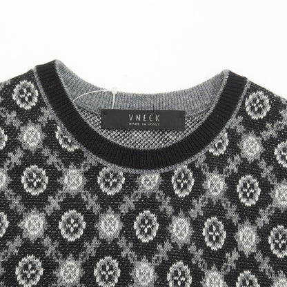 [Used] V-neck wool rayon acrylic crew neck pullover knit black x gray [46] [Condition rank B] ​​[Men&