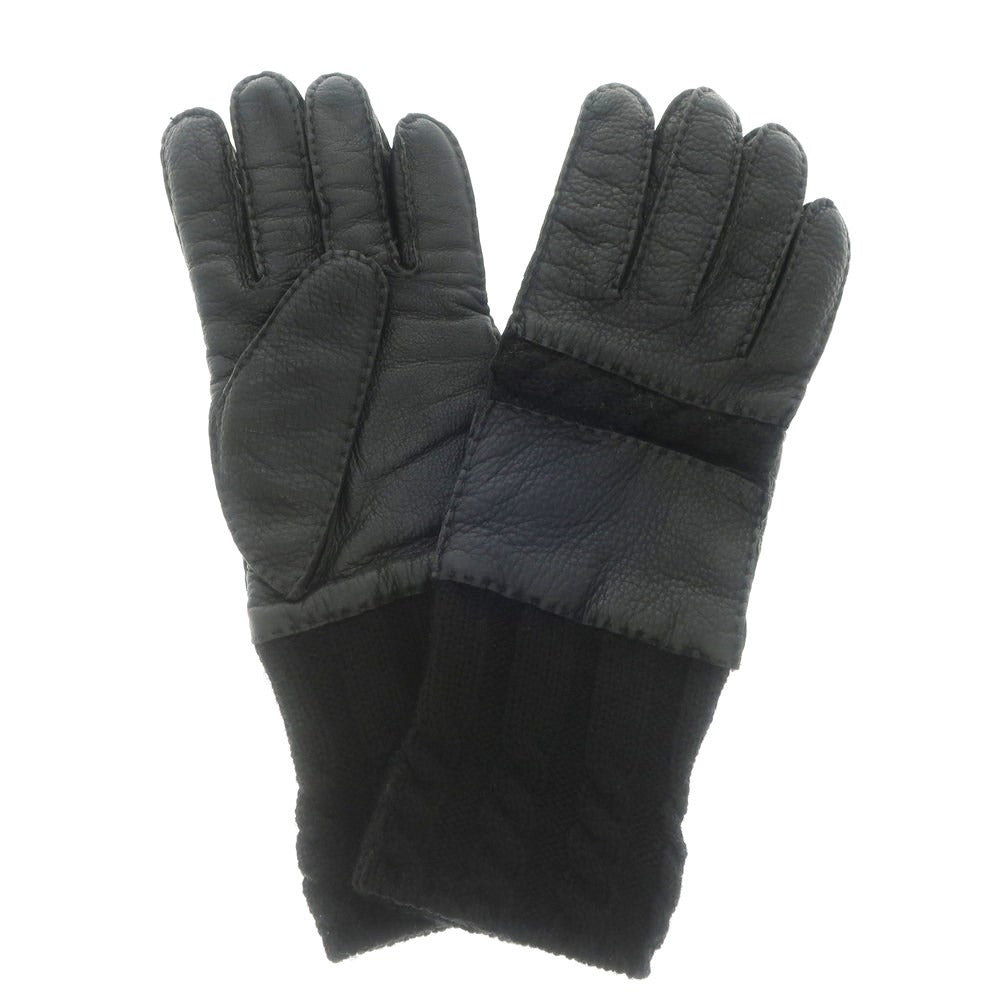 [Used] A.P.C. Leather Knit Gloves Black [S] [Condition Rank B] ​​[Men&