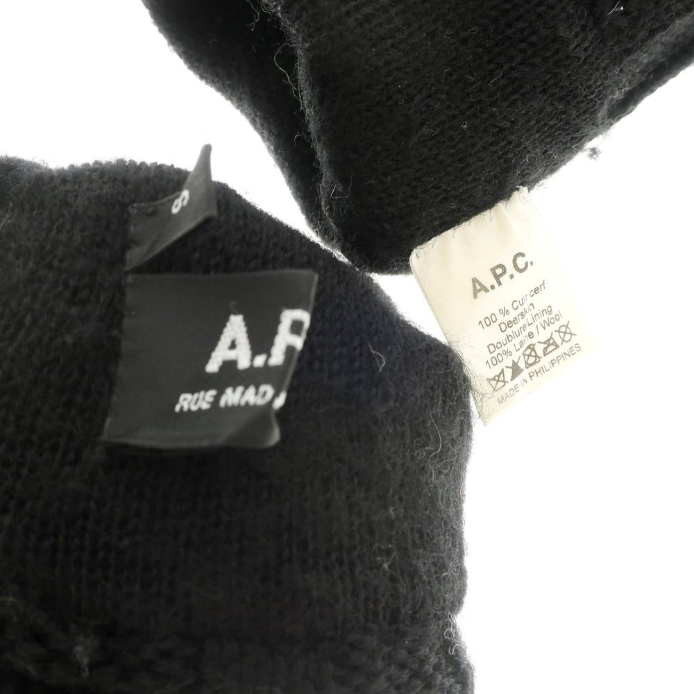 [Used] A.P.C. Leather Knit Gloves Black [S] [Condition Rank B] ​​[Men&