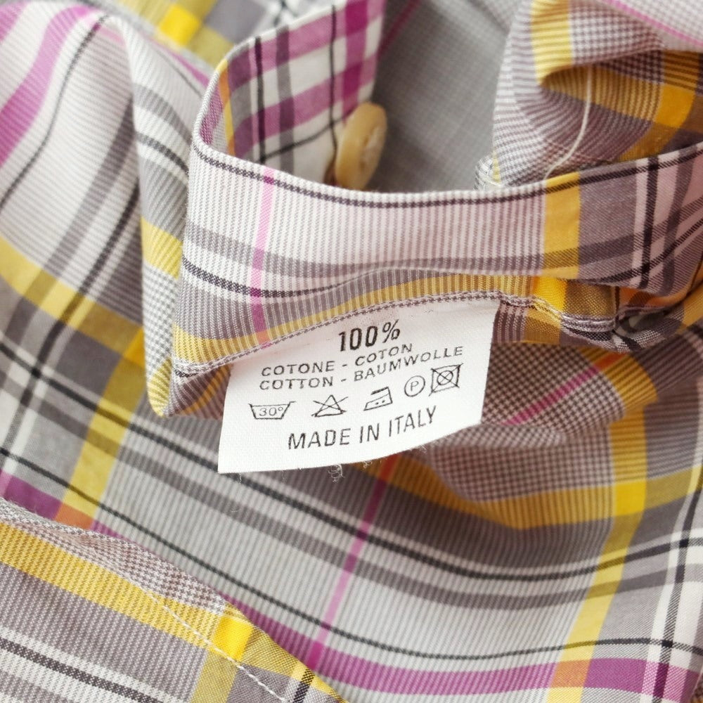 [Used] La Guglielmina MILANO Cotton Check Horizontal Collar Casual Shirt Gray x Purple [39] [Condition Rank B] [Men&