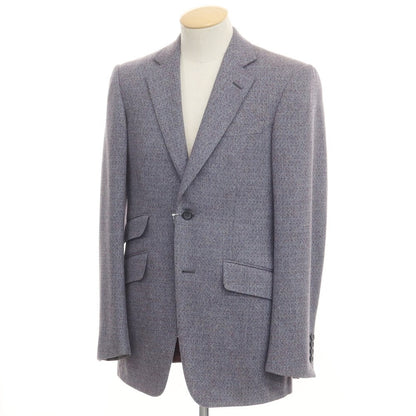 [Used] Dunhill Herringbone Wool Cashmere Tailored Jacket Light Blue x Bordeaux [44] [Condition Rank C] [Men&