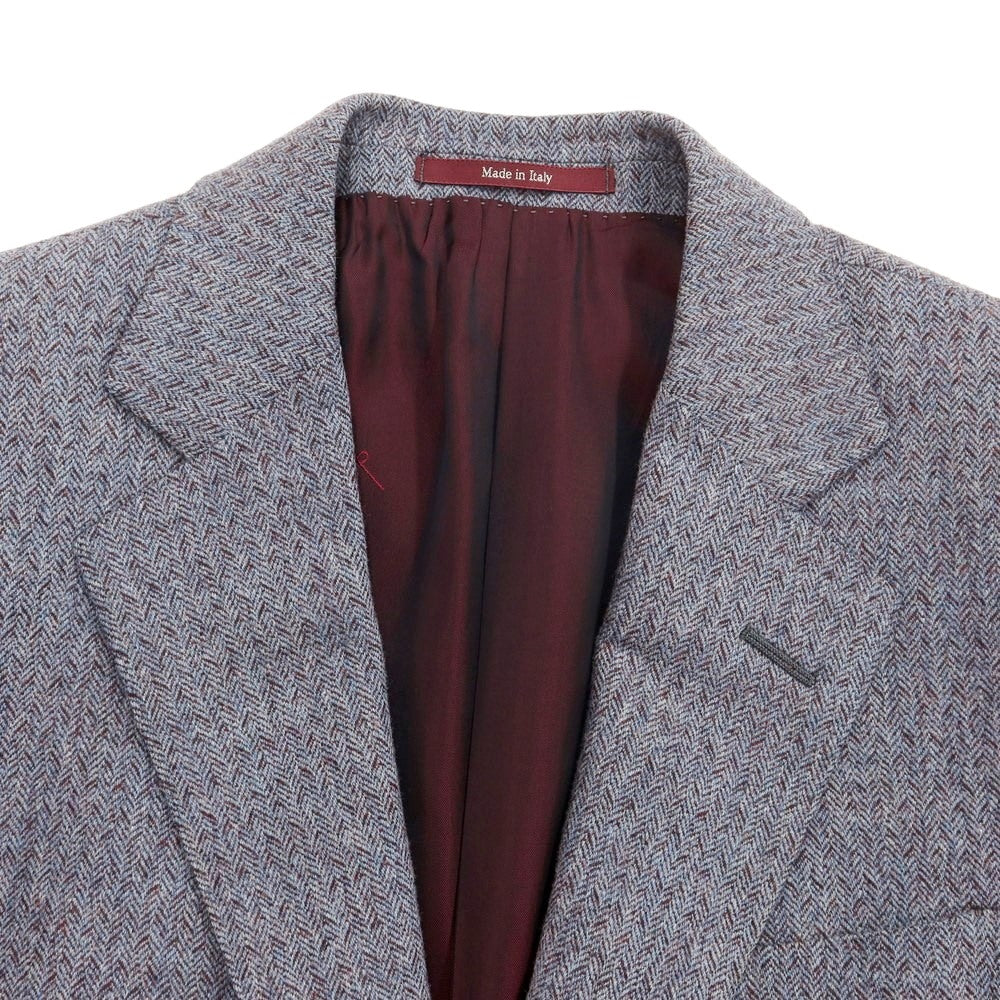 [Used] Dunhill Herringbone Wool Cashmere Tailored Jacket Light Blue x Bordeaux [44] [Condition Rank C] [Men&