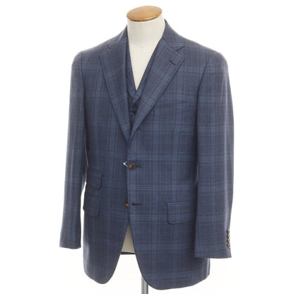 【中古】ドーメル DORMEUIL ウール テーラードジャケット ジレベストセット  ライトネイビーxブルー×ブラウン【 46 】【 状態ランクC 】【 メンズ 】