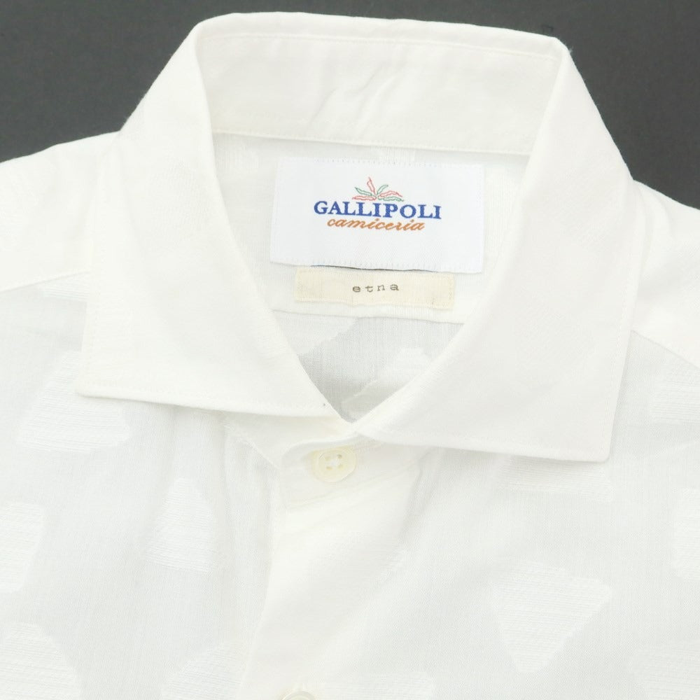 [Used] [Unused] Gallipoli Camiceria Cotton Horizontal Collar Casual Shirt White [44] [Condition Rank S] [Men&