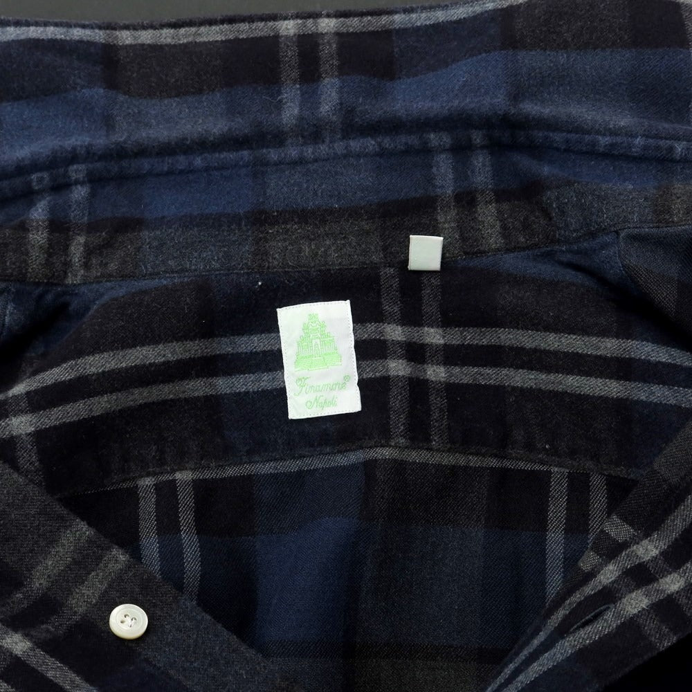 [Used] Finamore Cotton Check Horizontal Collar Casual Shirt Navy x Gray [40] [Condition Rank B] ​​[Men&