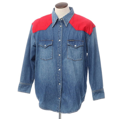 [Used] Calvin Klein Jeans Oversized Denim Western Shirt Blue x Red [L] [Condition Rank C] [Men&