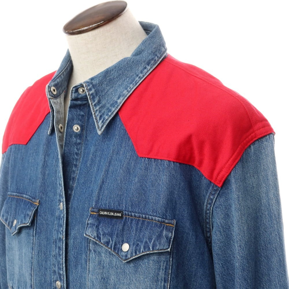 [Used] Calvin Klein Jeans Oversized Denim Western Shirt Blue x Red [L] [Condition Rank C] [Men&