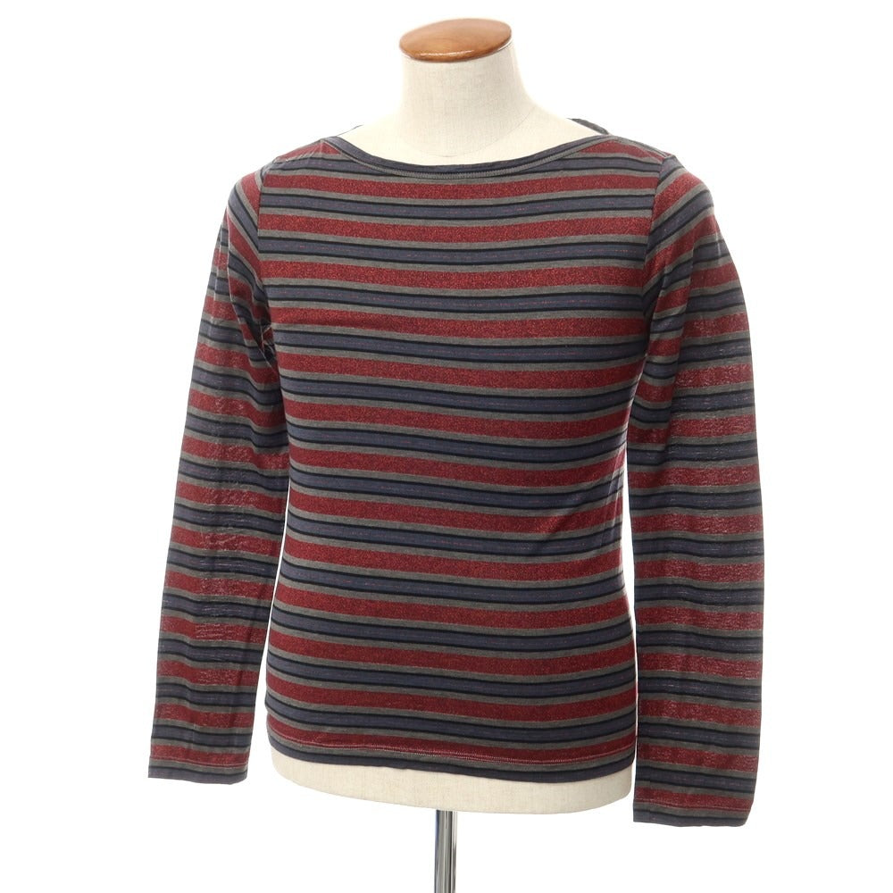 [Used] FENDI Cotton Lurex Border Lame Long Sleeve T-Shirt Wine Red x Navy [46] [Condition Rank C] [Men&