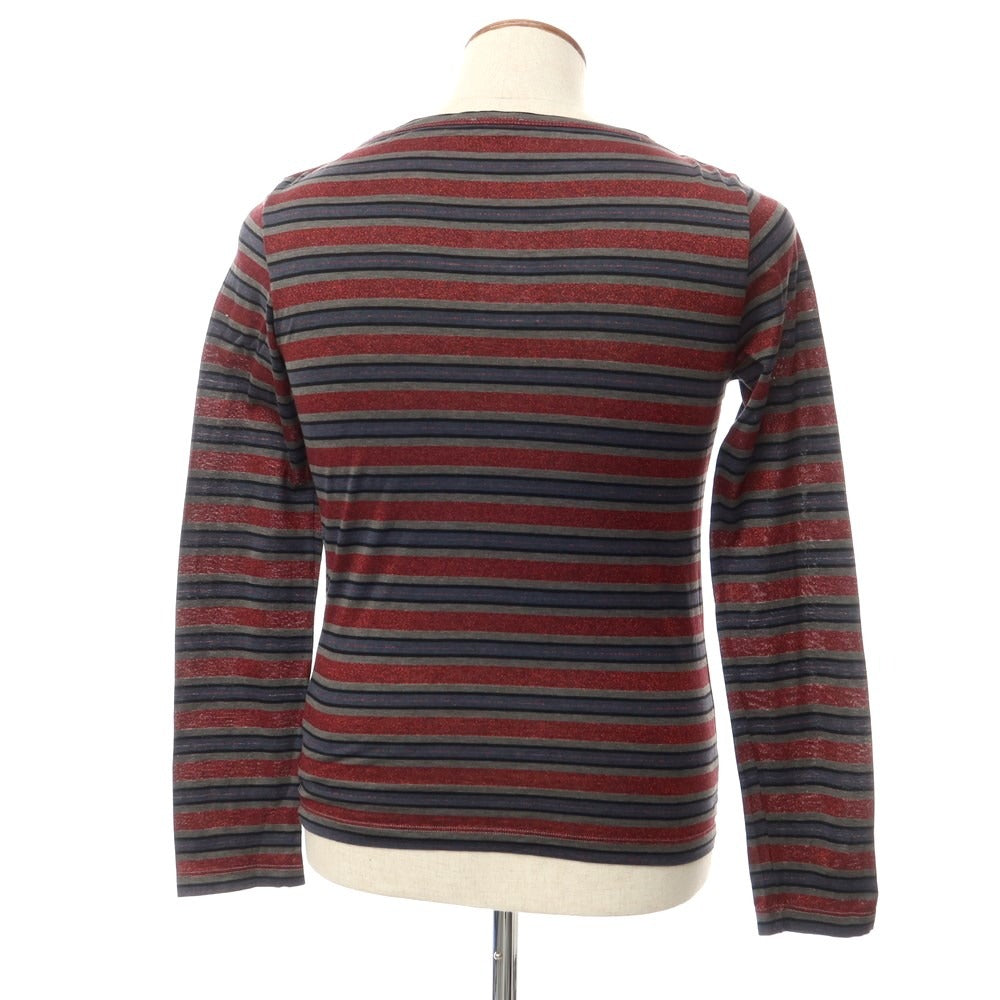 [Used] FENDI Cotton Lurex Border Lame Long Sleeve T-Shirt Wine Red x Navy [46] [Condition Rank C] [Men&