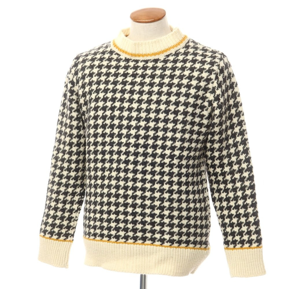 [Used] FUZA WOOL Wool Mock Neck Houndstooth Pullover Knit Ivory x Black [M] [Condition Rank C] [Men&