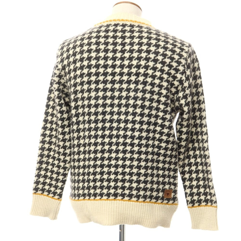 [Used] FUZA WOOL Wool Mock Neck Houndstooth Pullover Knit Ivory x Black [M] [Condition Rank C] [Men&