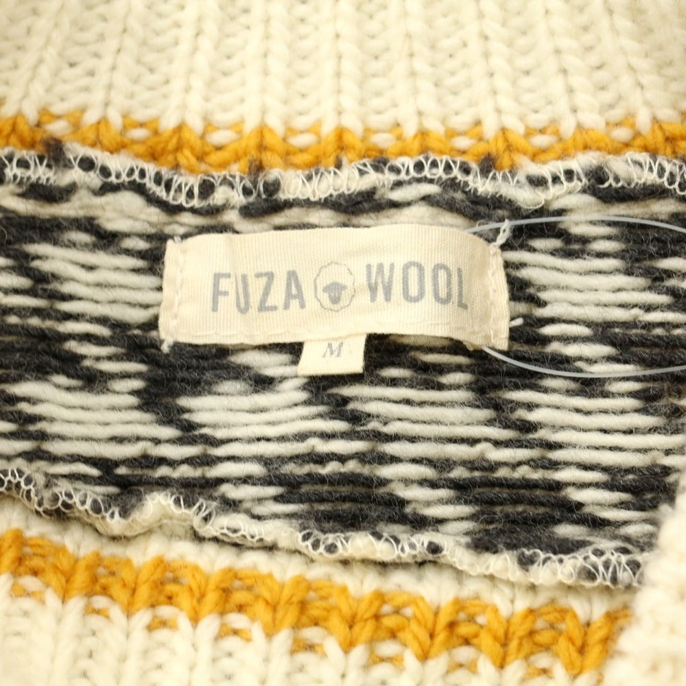 [Used] FUZA WOOL Wool Mock Neck Houndstooth Pullover Knit Ivory x Black [M] [Condition Rank C] [Men&