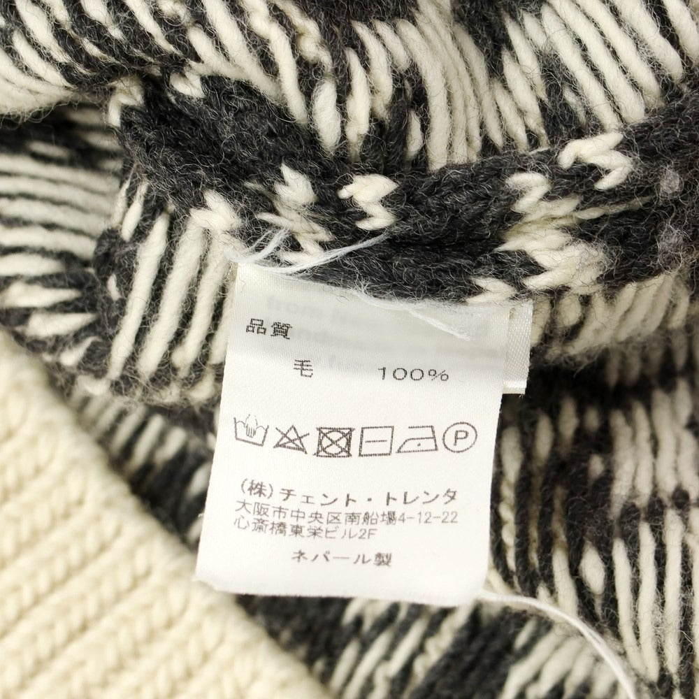 [Used] FUZA WOOL Wool Mock Neck Houndstooth Pullover Knit Ivory x Black [M] [Condition Rank C] [Men&