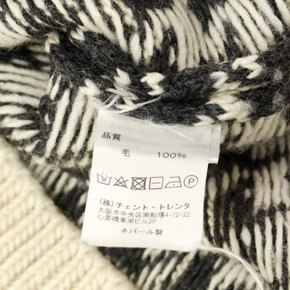 [Used] FUZA WOOL Wool Mock Neck Houndstooth Pullover Knit Ivory x Black [M] [Condition Rank C] [Men&