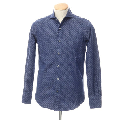 [Used] CIT LUXURY Cotton Horizontal Collar Casual Shirt Navy [37] [Condition Rank C] [Men&