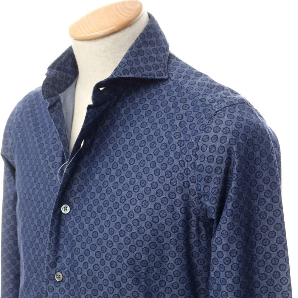 [Used] CIT LUXURY Cotton Horizontal Collar Casual Shirt Navy [37] [Condition Rank C] [Men&