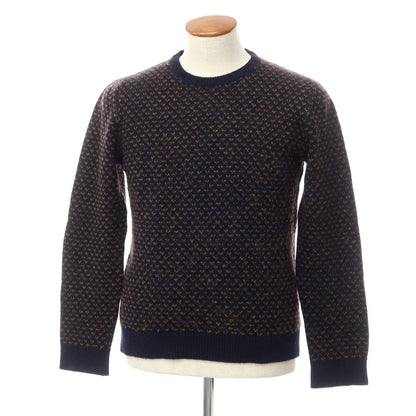 [Used] BECOME Rayon Nylon Wool Crew Neck Pullover Knit Navy x Brown [48] [Condition Rank C] [Men&