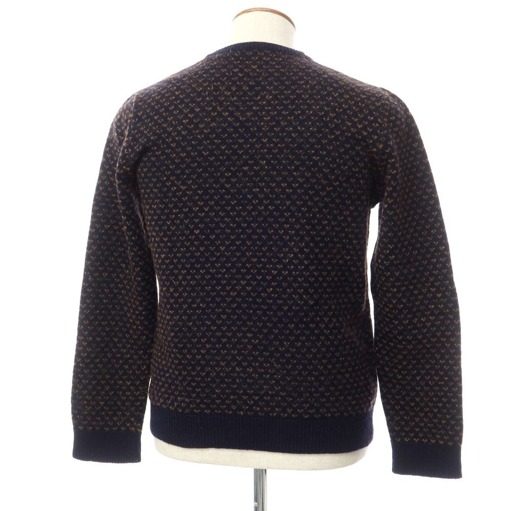 [Used] BECOME Rayon Nylon Wool Crew Neck Pullover Knit Navy x Brown [48] [Condition Rank C] [Men&