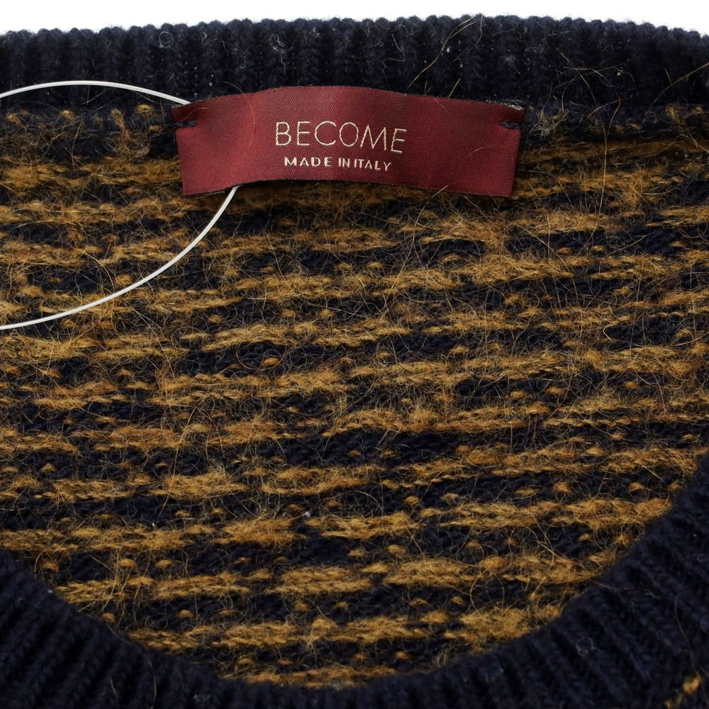 [Used] BECOME Rayon Nylon Wool Crew Neck Pullover Knit Navy x Brown [48] [Condition Rank C] [Men&