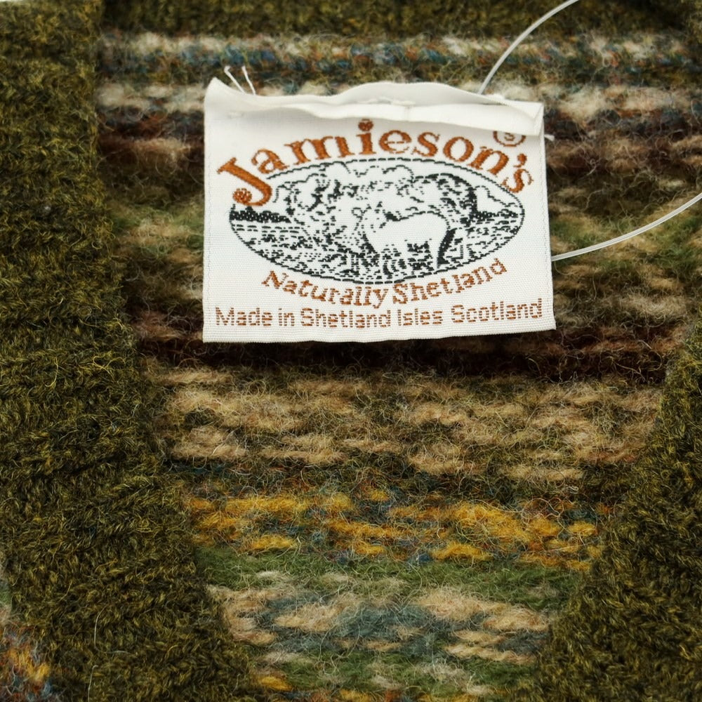 【中古】ジャミーソンズニットウェア Jamieson’s Knitwear ミドルゲージウール フェアアイル柄 ニットベスト オリーブxブラウン【 S 】【 状態ランクB 】【 メンズ 】