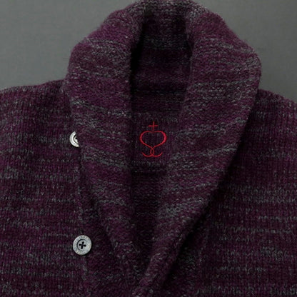 [Used] Side Slope Mid-gauge Wool Cashmere Shawl Collar Cardigan Purple x Gray [2] [Condition Rank C] [Men&