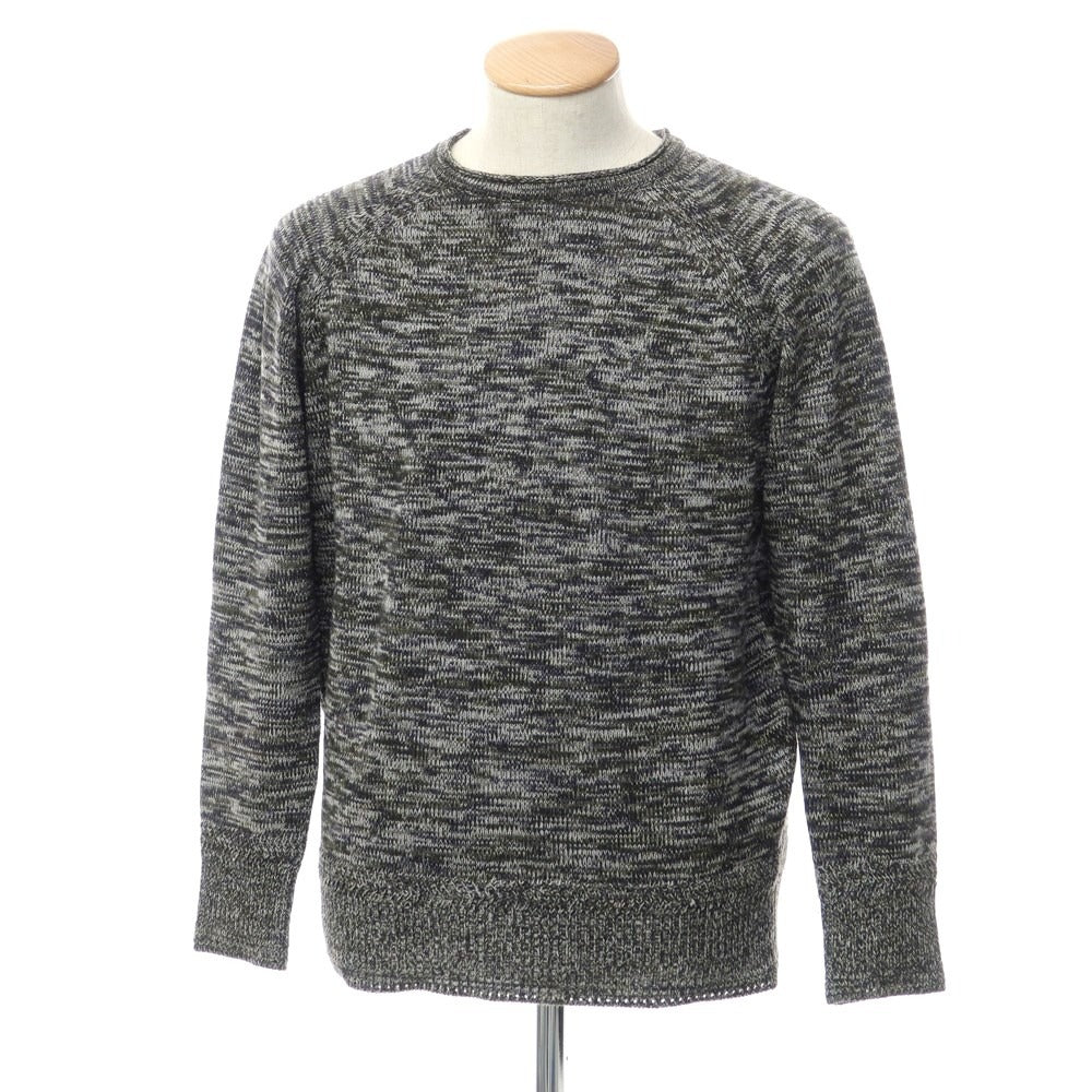 [Used] Side Slope Mid-gauge wool crew neck knit, gray x olive [2] [Condition: C] [Men&