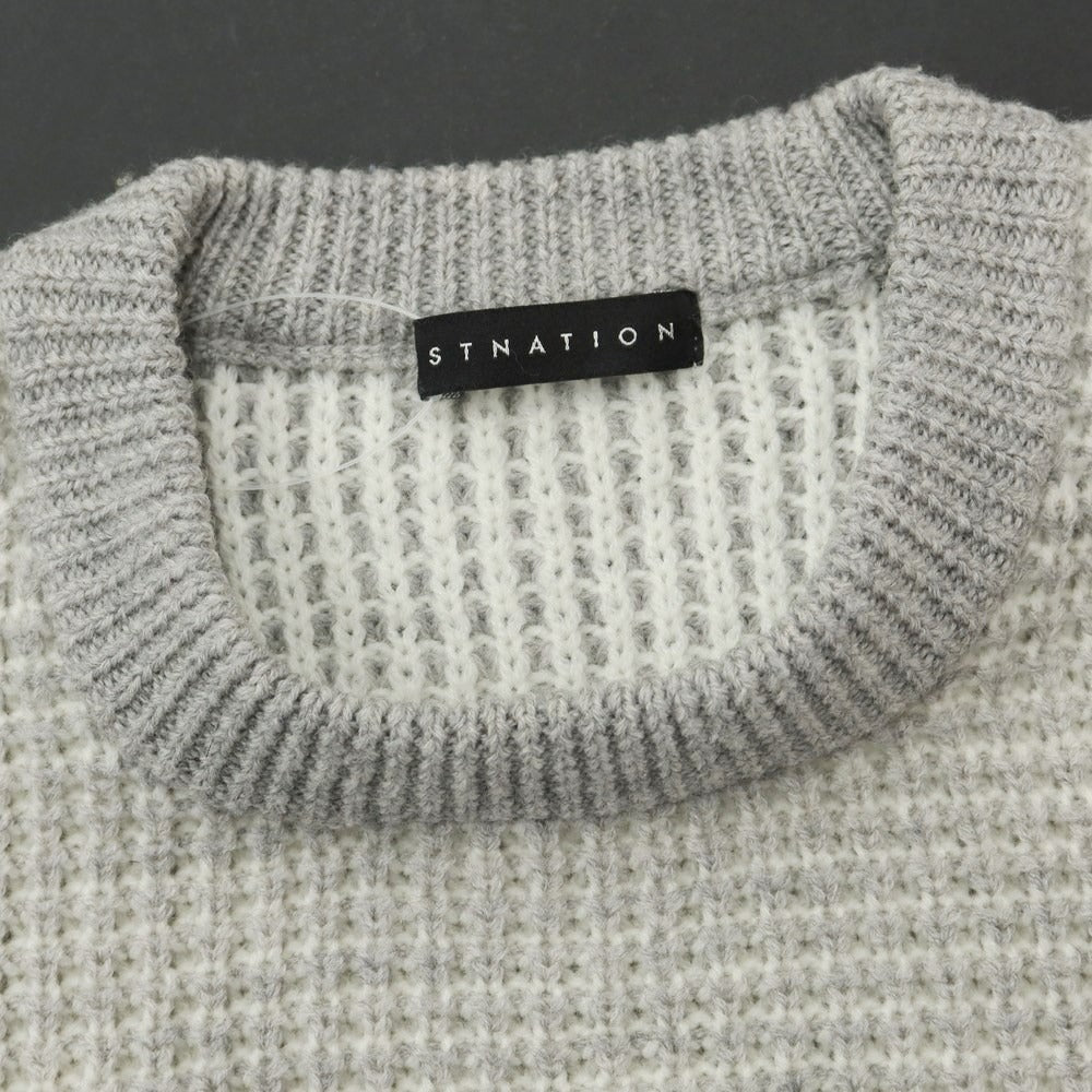 [Used] ESTNATION Mid-gauge wool acrylic crew neck knit, gray x white [M] [Condition rank B] ​​[Men&