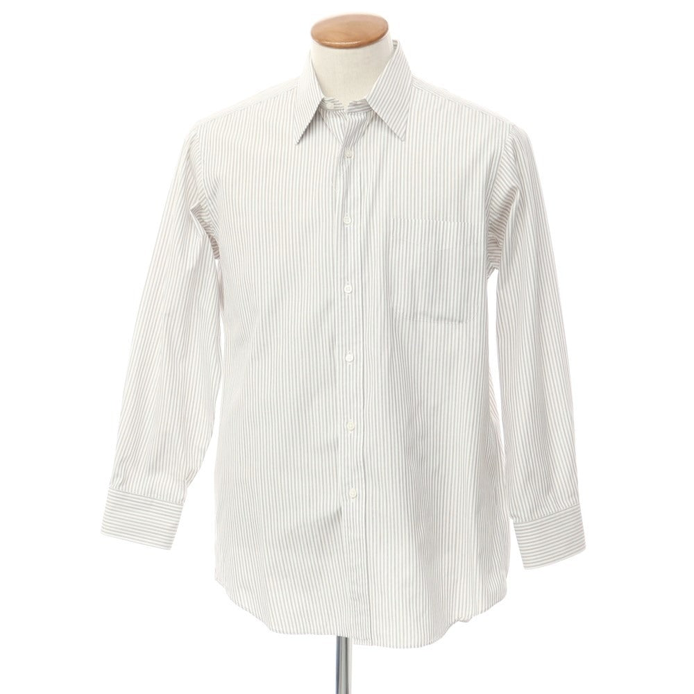 [Used] LANVIN COLLECTION Cotton Striped Regular Collar Dress Shirt White x Brown [40-82] [Condition Rank B] [Men&