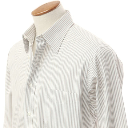 [Used] LANVIN COLLECTION Cotton Striped Regular Collar Dress Shirt White x Brown [40-82] [Condition Rank B] [Men&