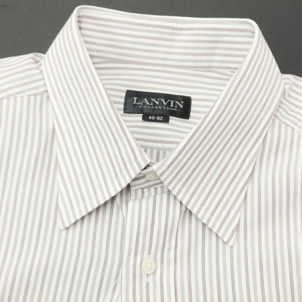 [Used] LANVIN COLLECTION Cotton Striped Regular Collar Dress Shirt White x Brown [40-82] [Condition Rank B] [Men&