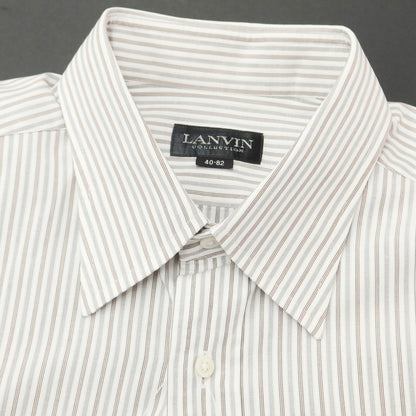 [Used] LANVIN COLLECTION Cotton Striped Regular Collar Dress Shirt White x Brown [40-82] [Condition Rank B] [Men&