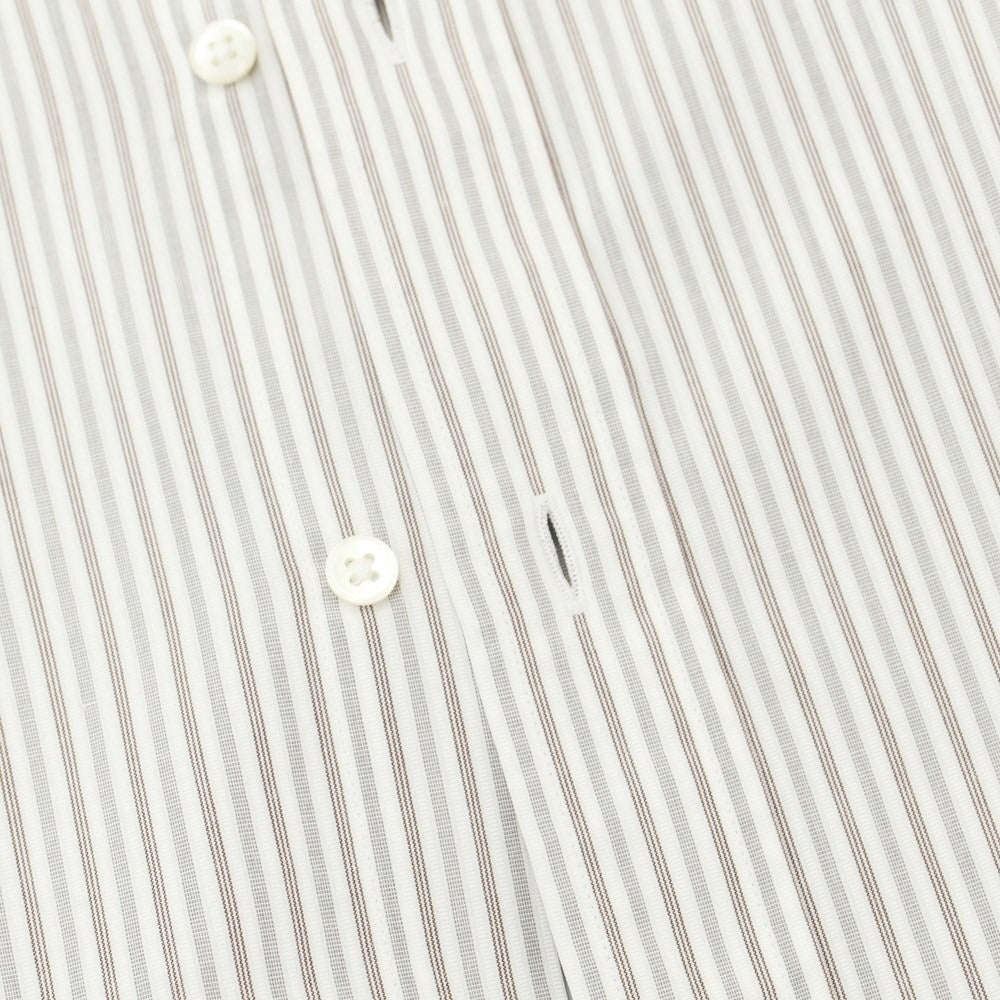 [Used] LANVIN COLLECTION Cotton Striped Regular Collar Dress Shirt White x Brown [40-82] [Condition Rank B] [Men&