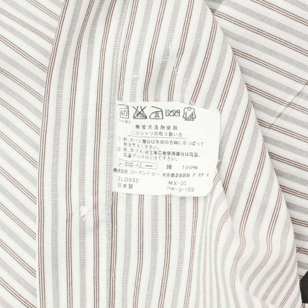 [Used] LANVIN COLLECTION Cotton Striped Regular Collar Dress Shirt White x Brown [40-82] [Condition Rank B] [Men&