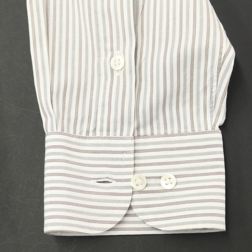 [Used] LANVIN COLLECTION Cotton Striped Regular Collar Dress Shirt White x Brown [40-82] [Condition Rank B] [Men&