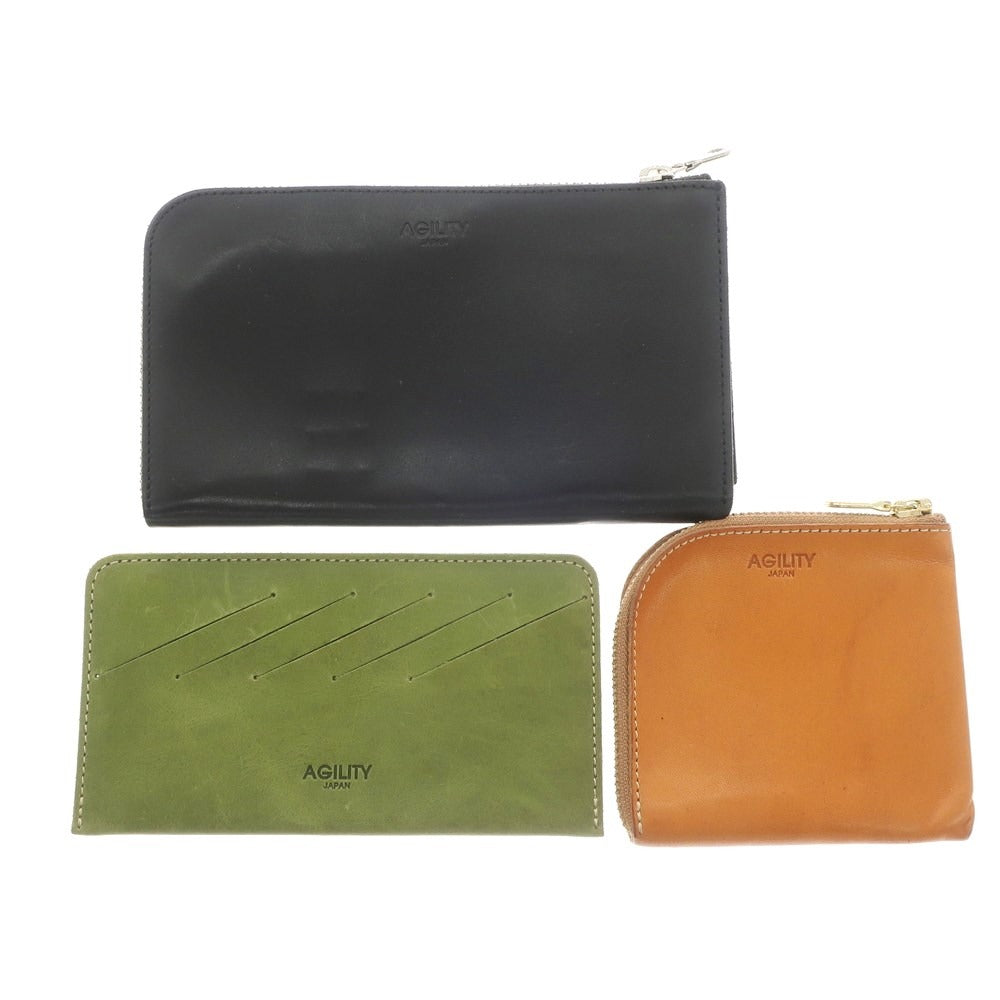 [Used] AGILITY Long Wallet, Card Holder, Coin Case, 3-Piece Set, Black x Orange x Green [Condition Rank C] [Men&