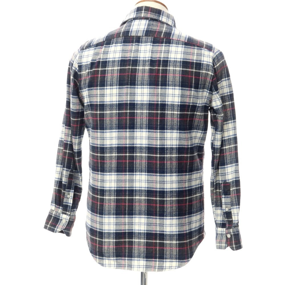 [Used] Finamore Cotton Check Wide Collar Casual Shirt Navy x White [M] [Condition Rank C] [Men&