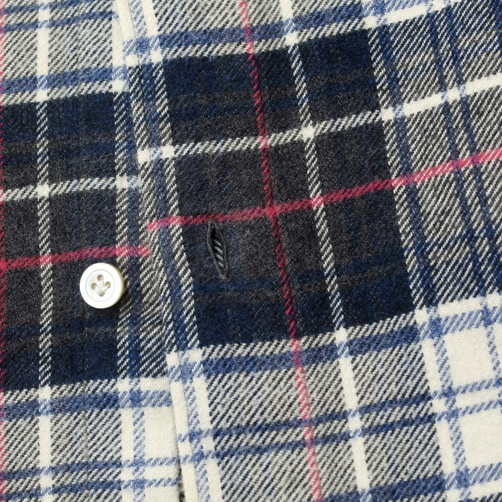 [Used] Finamore Cotton Check Wide Collar Casual Shirt Navy x White [M] [Condition Rank C] [Men&