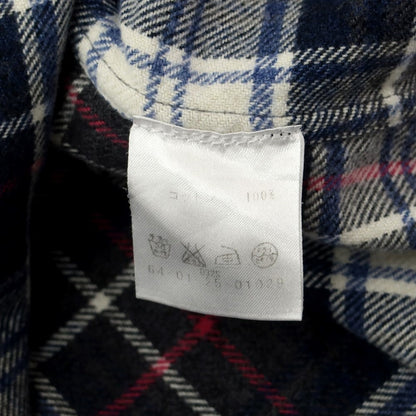 [Used] Finamore Cotton Check Wide Collar Casual Shirt Navy x White [M] [Condition Rank C] [Men&