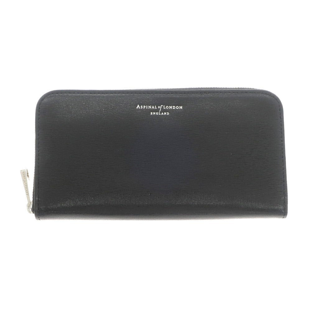 [Used] Aspinal of London Embossed Leather Zip Around Long Wallet Black [Condition Rank A] [Men&